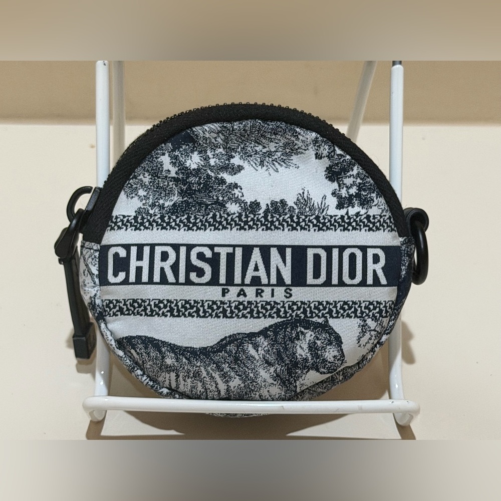 Christian Dior Coin Case White Blue Tiger Fabric